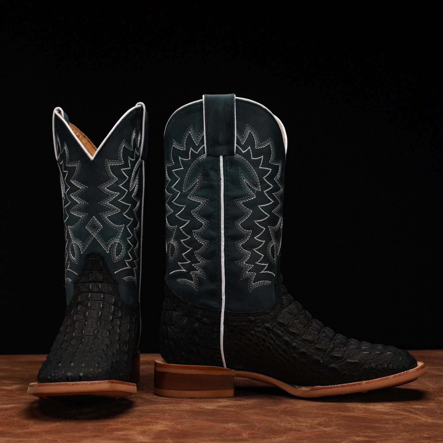 Matte Black Caiman Horn Back – Square Toe