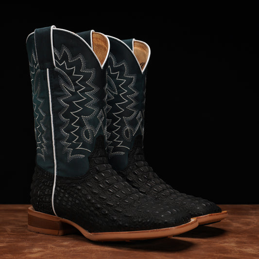 Matte Black Caiman Horn Back – Square Toe